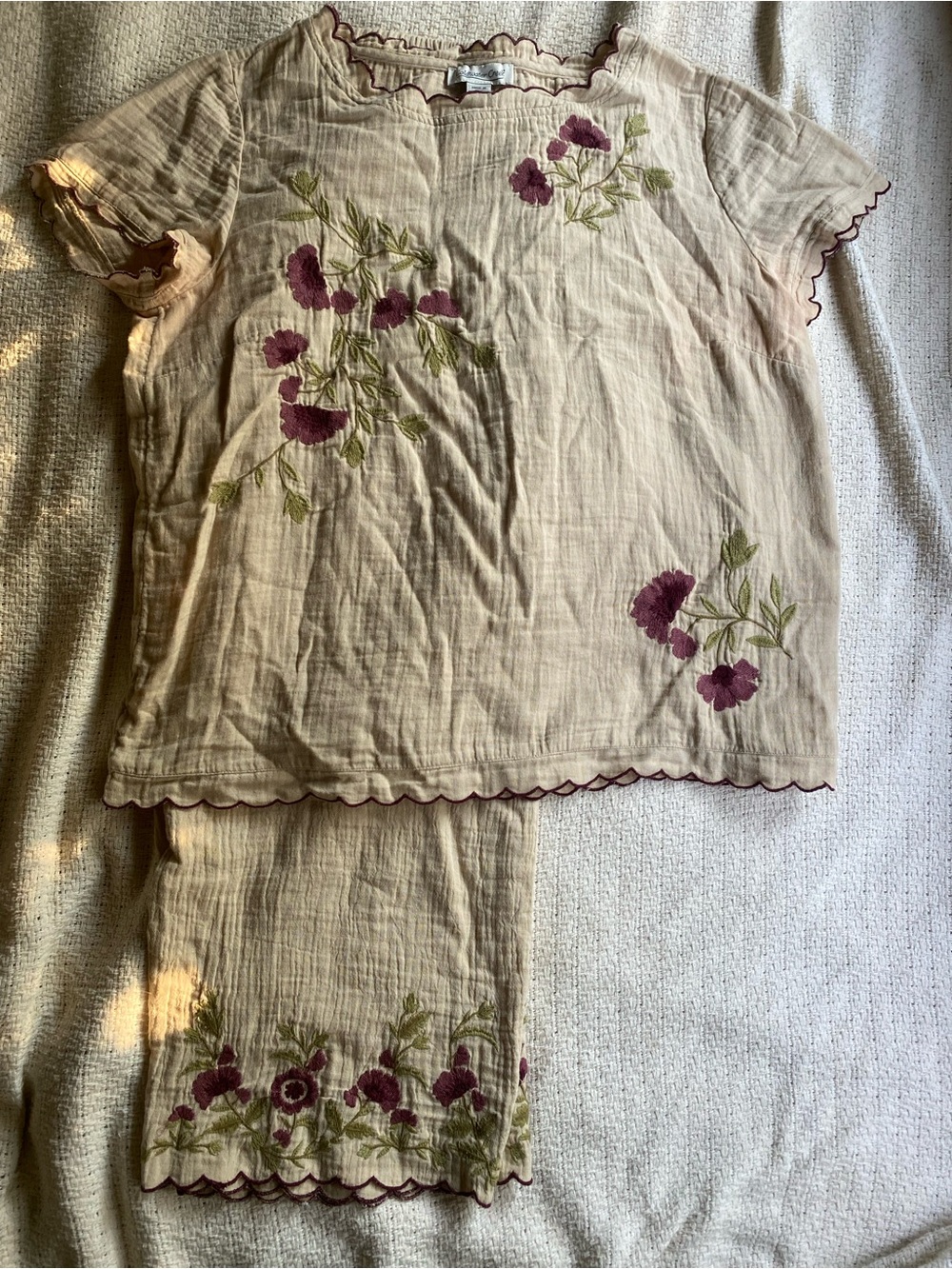 Cream Floral Embroidered Set